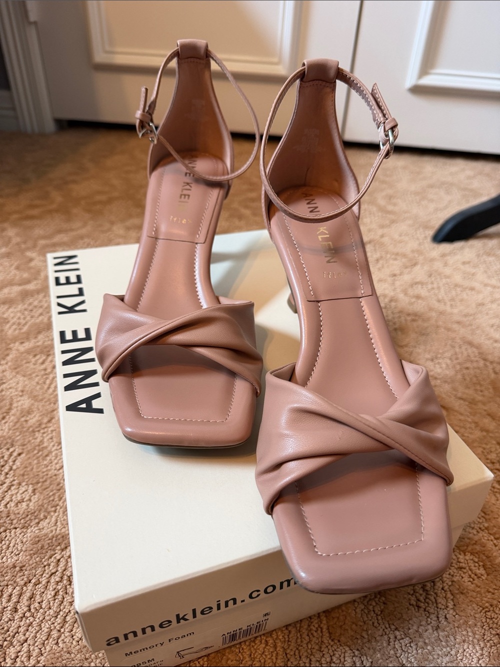 Anne Klein Blush Nude Knot Ankle-Strap Heels